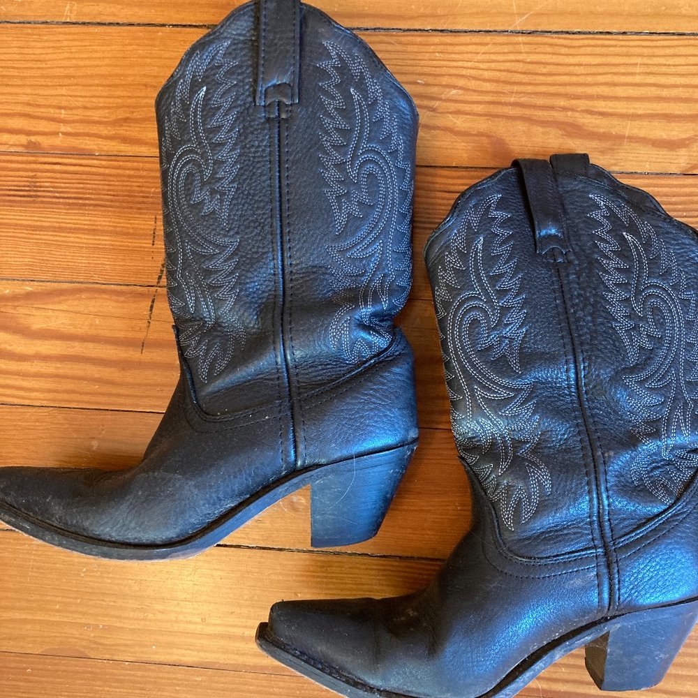 Authentic leather black cowboy boots
